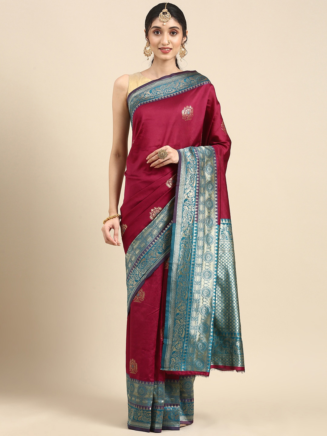 

Anouk Maroon Woven Design Silk Blend Banarasi Saree