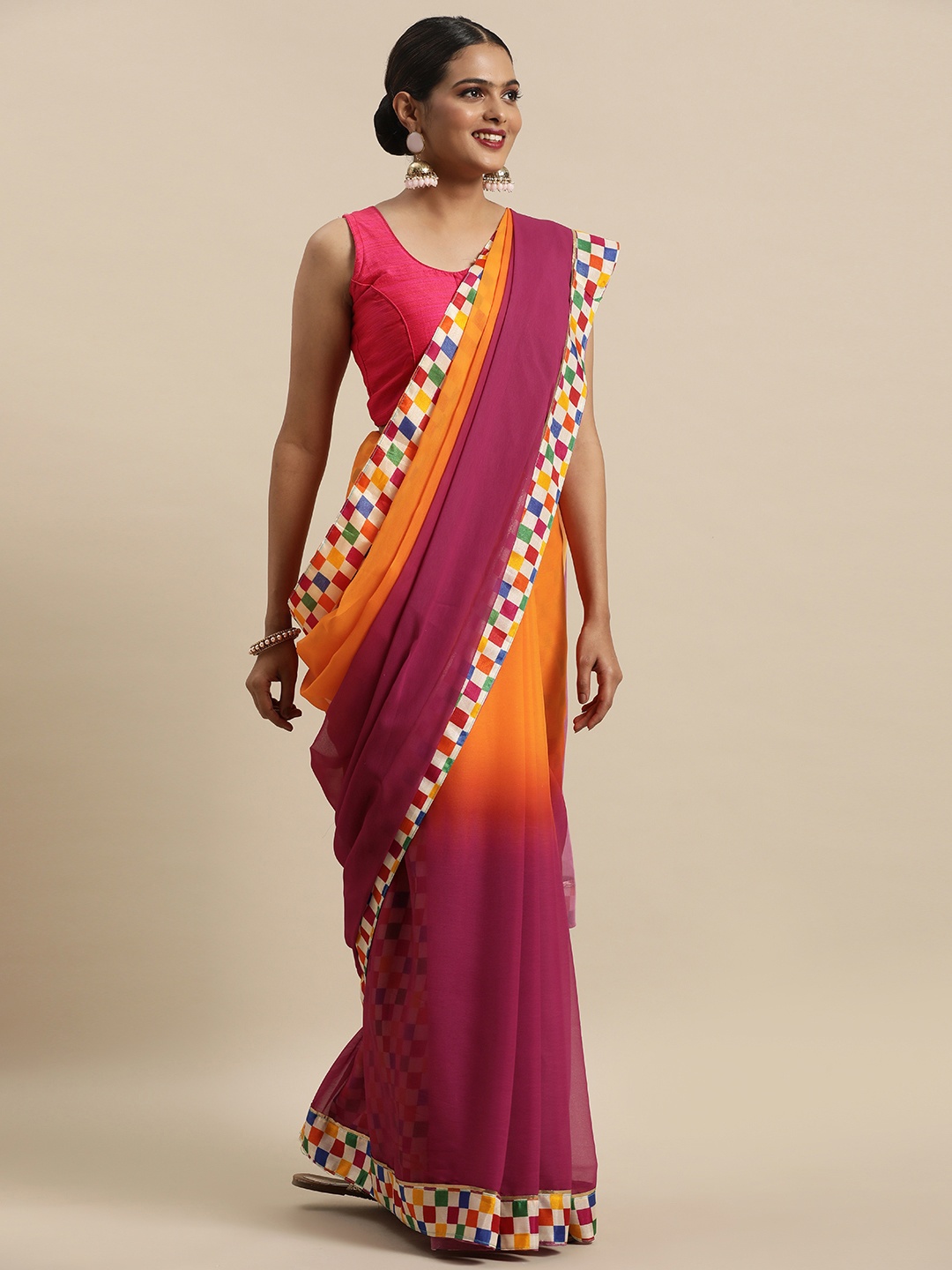 

Anouk Yellow & Fuchsia Tie and Dye Pure Georgette Saree