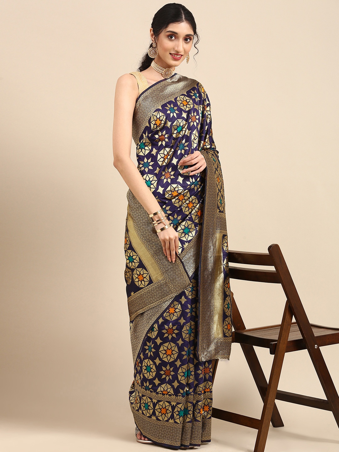 

Anouk Navy Blue Woven Design Zari Pure Silk Heavy Work Banarasi Saree