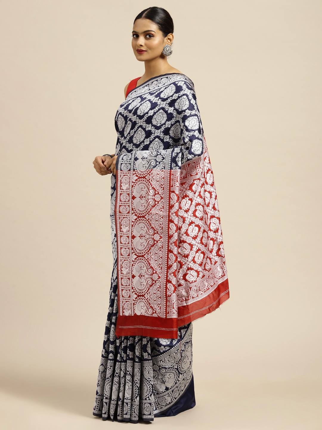 

Anouk Navy Blue Ethnic Motifs Zari Pure Silk Patola Saree