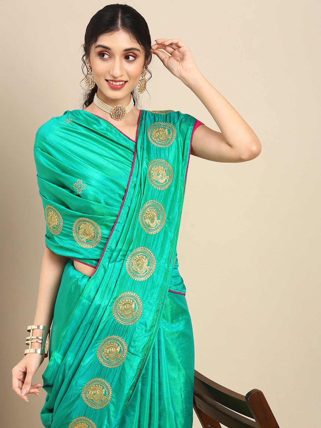

Anouk Blue Embroidered Silk Cotton Saree