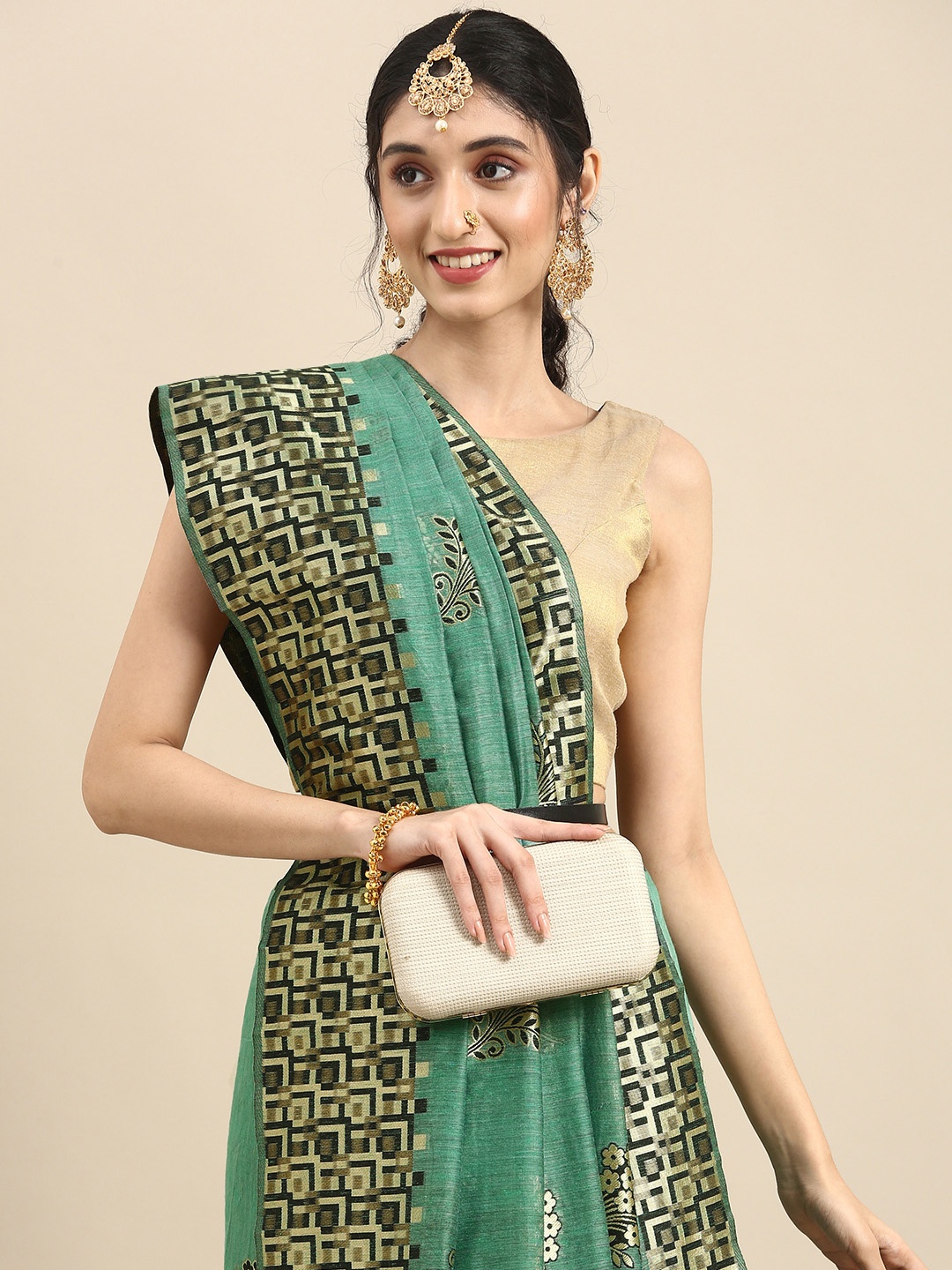 

Anouk Green & Black Woven Design Pure Silk Banarasi Saree