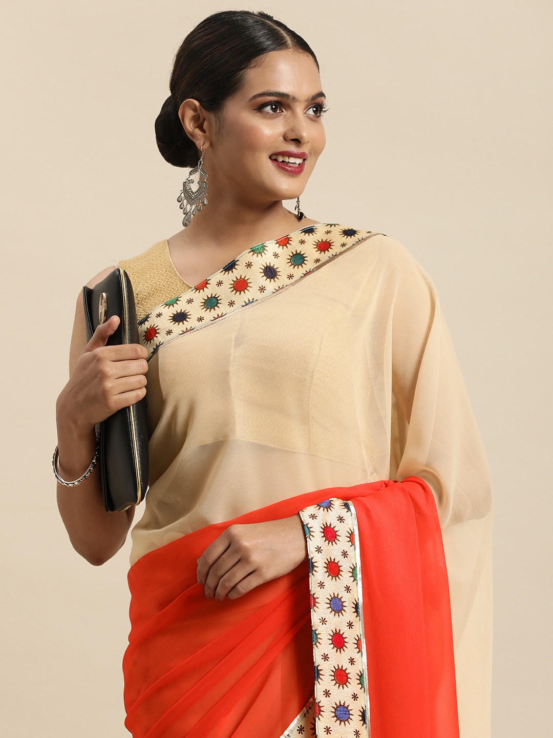

Anouk Beige & Red Ombre Pure Georgette Saree