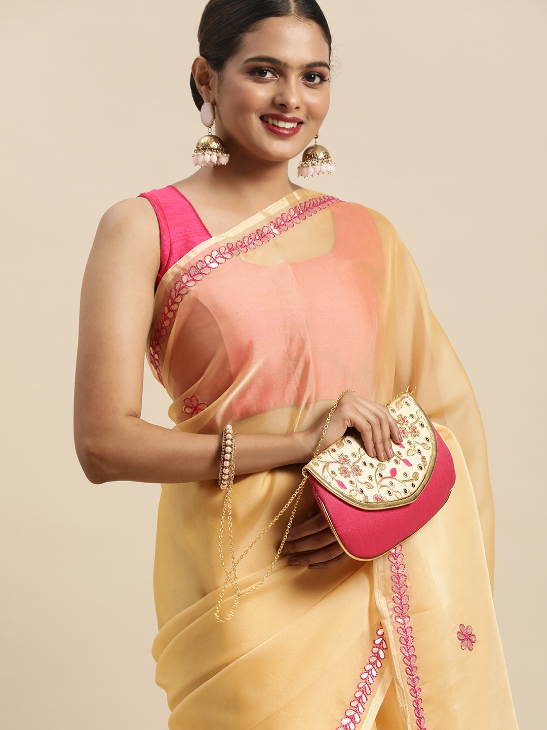 

Anouk Beige Embellished Gotta Patti Silk Blend Saree