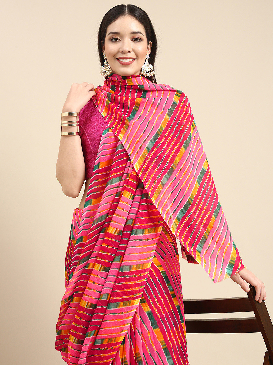 

Anouk Pink Printed Pure Georgette Bandhani Saree