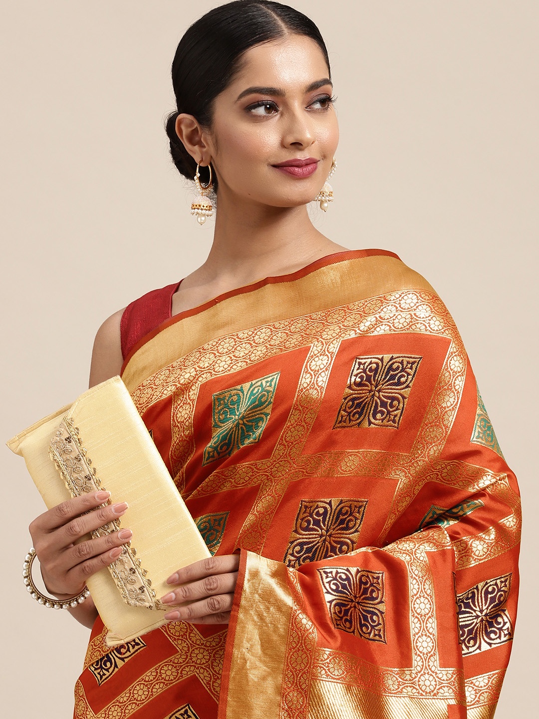 

Anouk Rust Brown & Gold-Toned Woven Design Zari Pure Silk Banarasi Saree