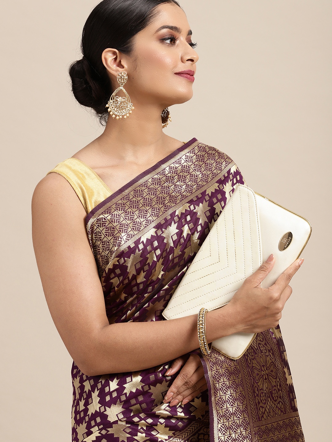 

Anouk Purple & Gold-Toned Ethnic Motifs Woven Design Zari Pure Silk Saree