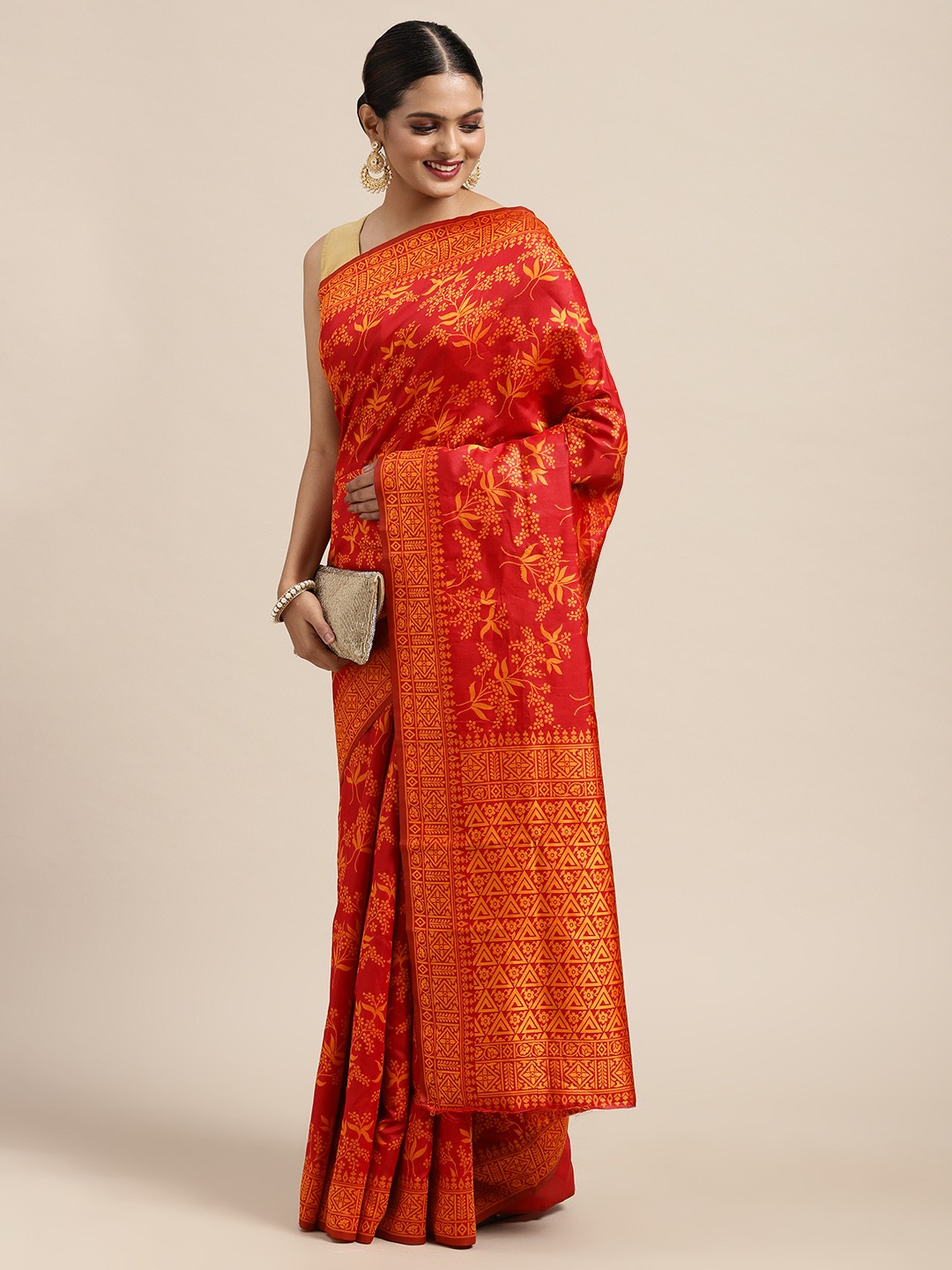 

Anouk Red & Orange Woven Design Zari Silk Blend Saree