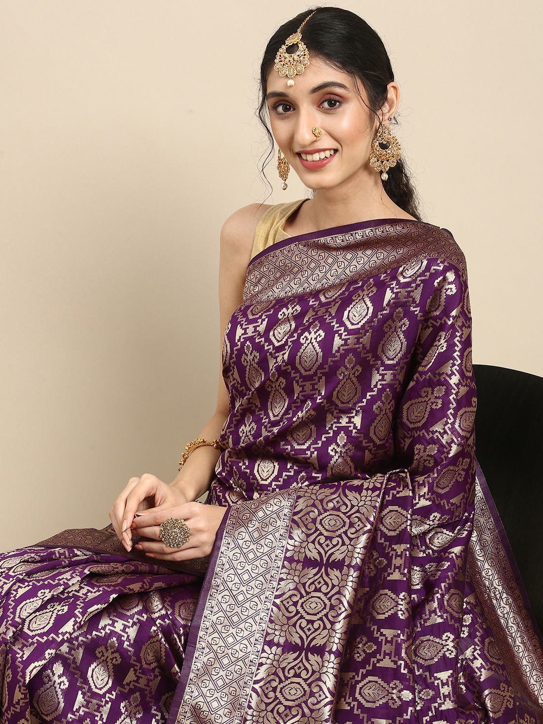 

Anouk Purple & Gold-Coloured Woven Design Pure Silk Saree