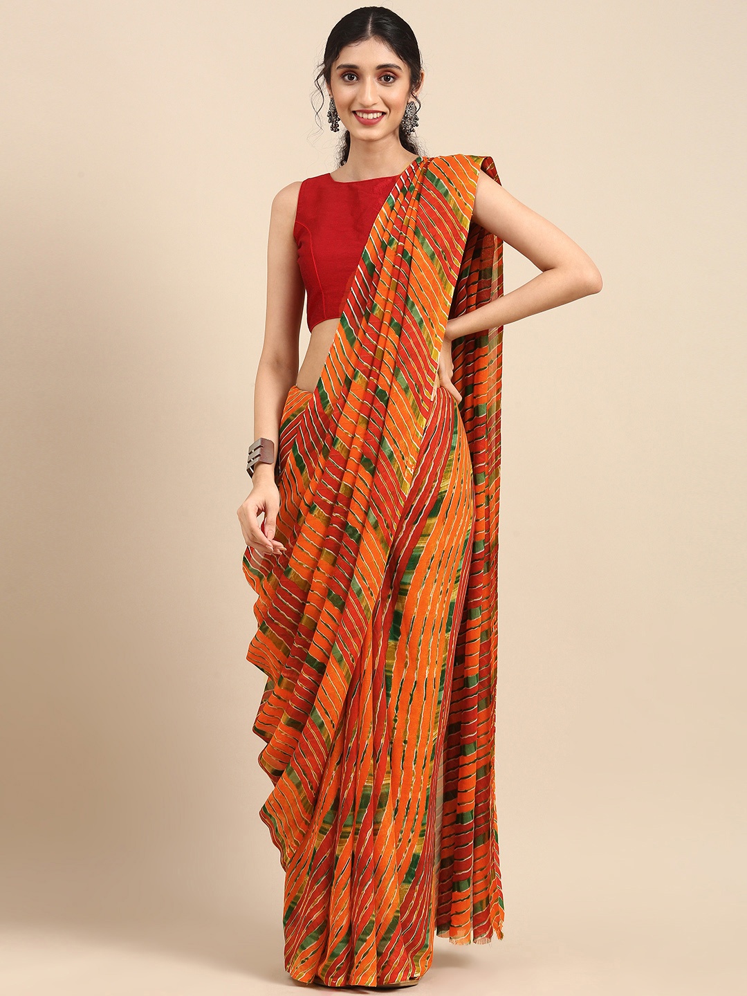 

Anouk Red & Orange Printed Pure Georgette Bandhani Saree