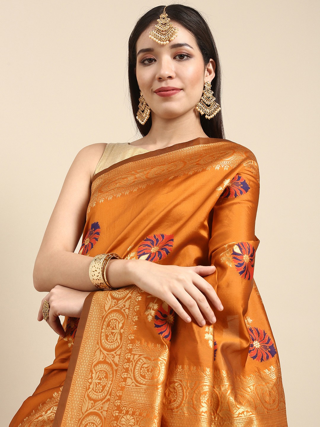 

Anouk Yellow Woven Design Zari Pure Silk Heavy Work Banarasi Saree