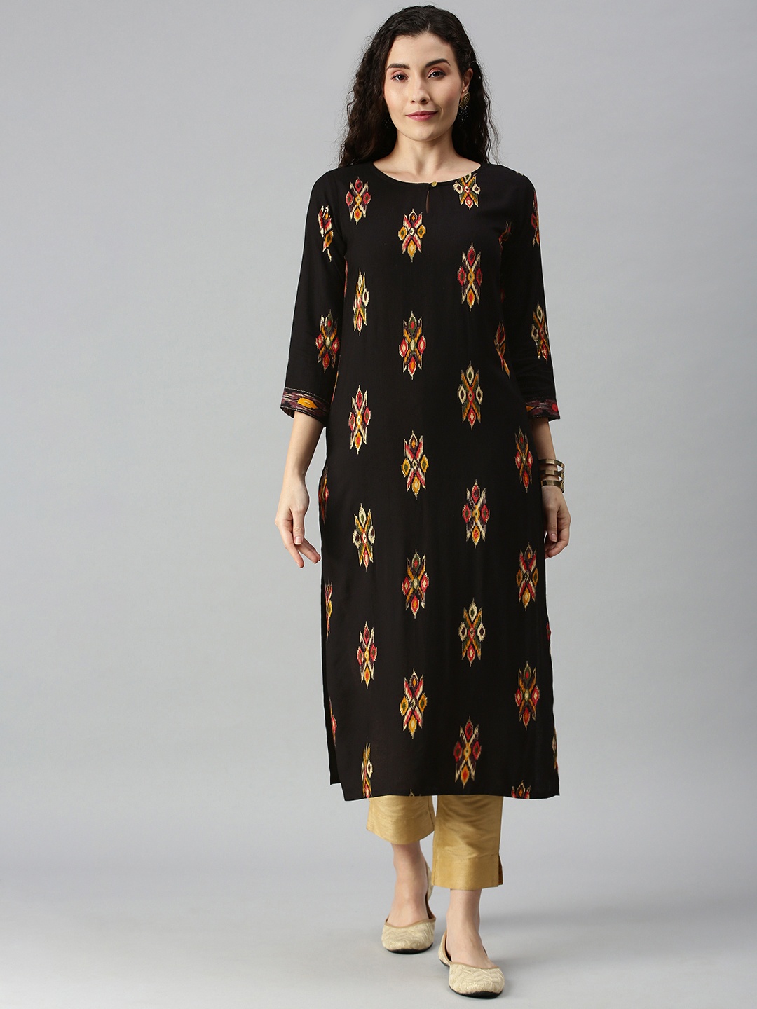 

SANISA Women Black Ethnic Motifs Mill Printed Kurta