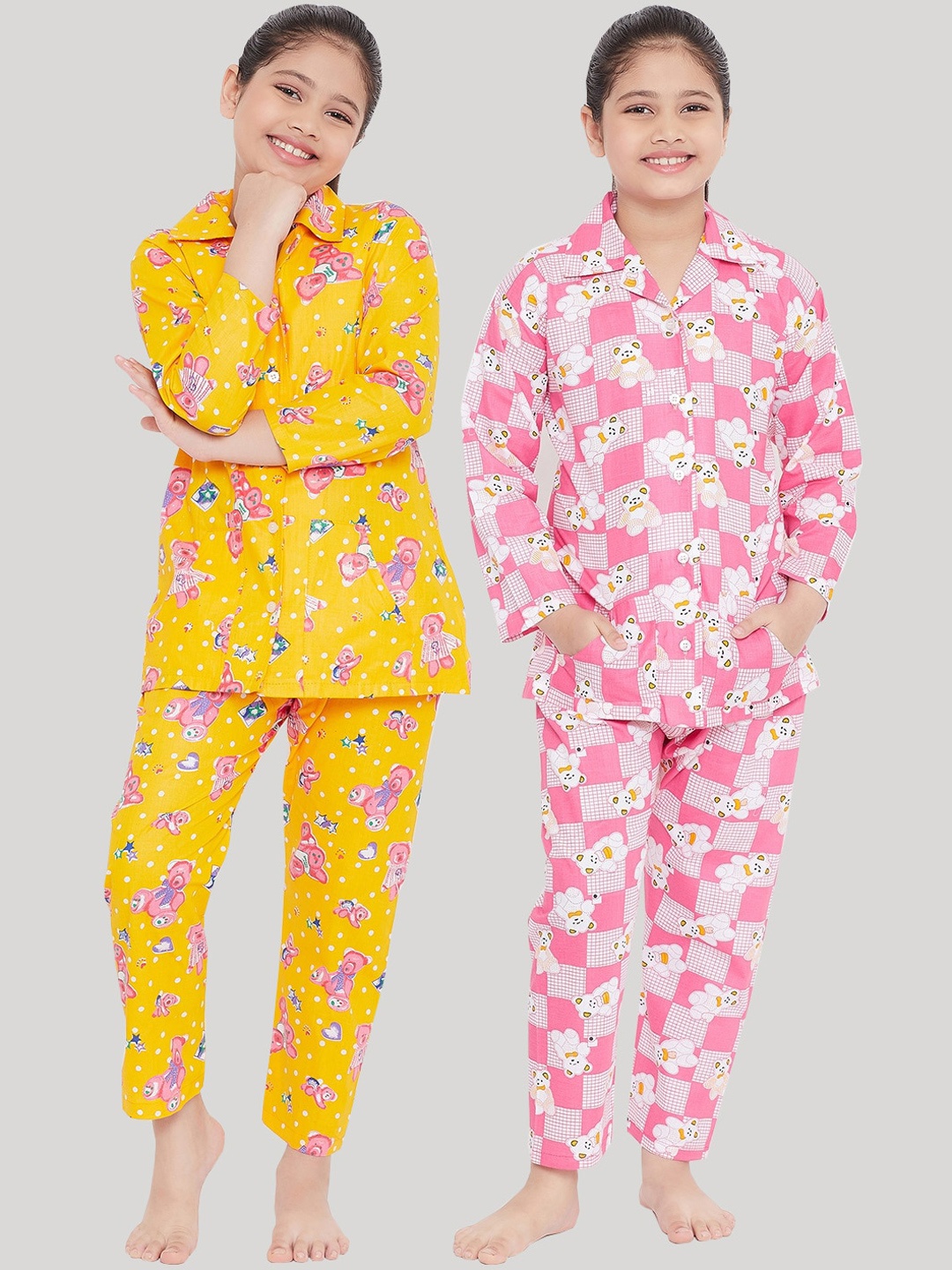 

KYDZI Girls Pink & Yellow Printed Night suit