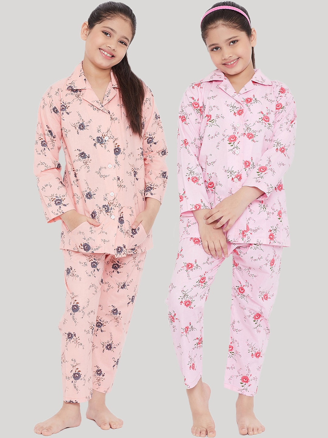 

KYDZI Girls Pink & Peach-Coloured Printed Night suit