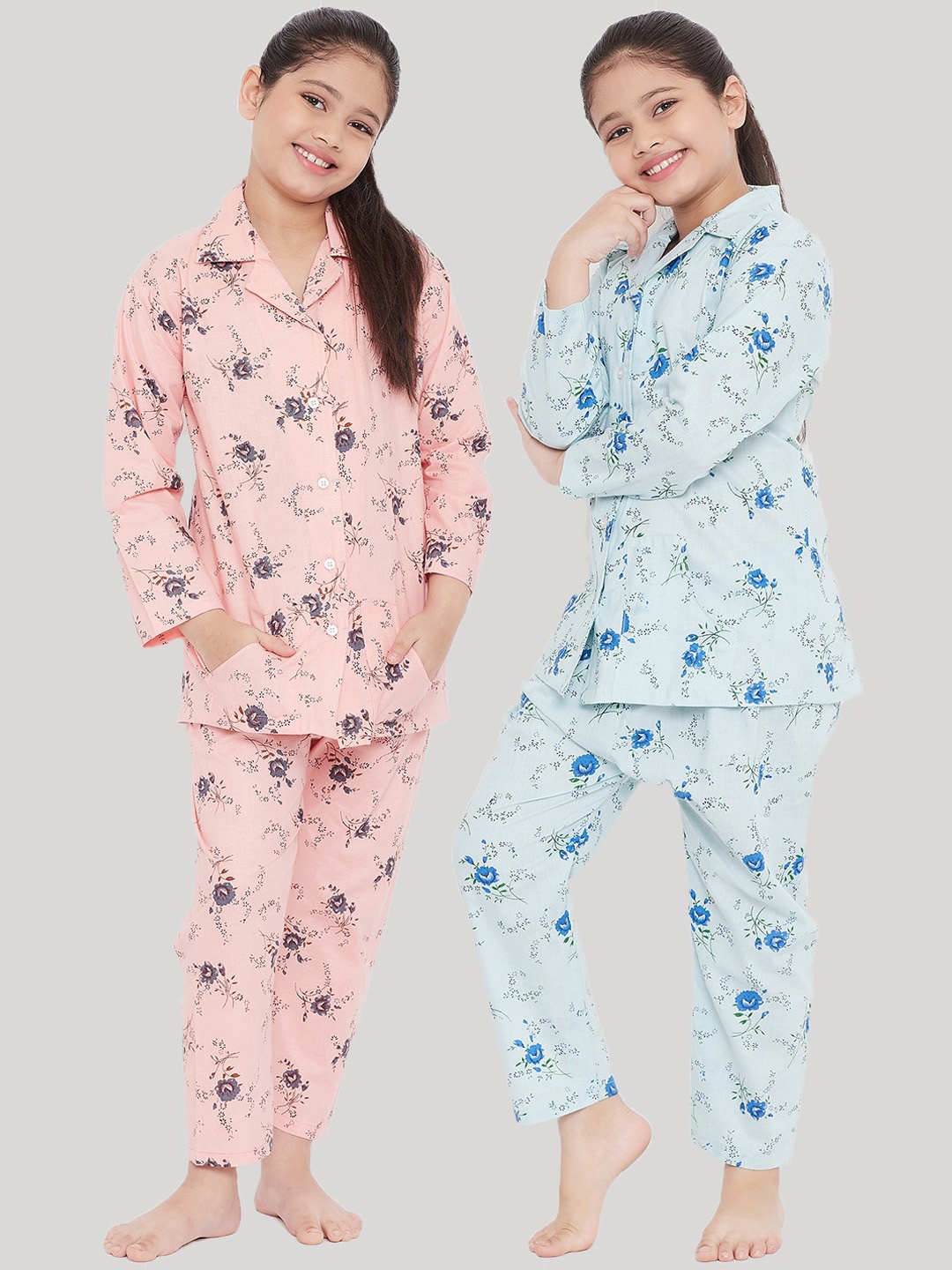 

KYDZI Girls Blue & Pink Printed Night suit