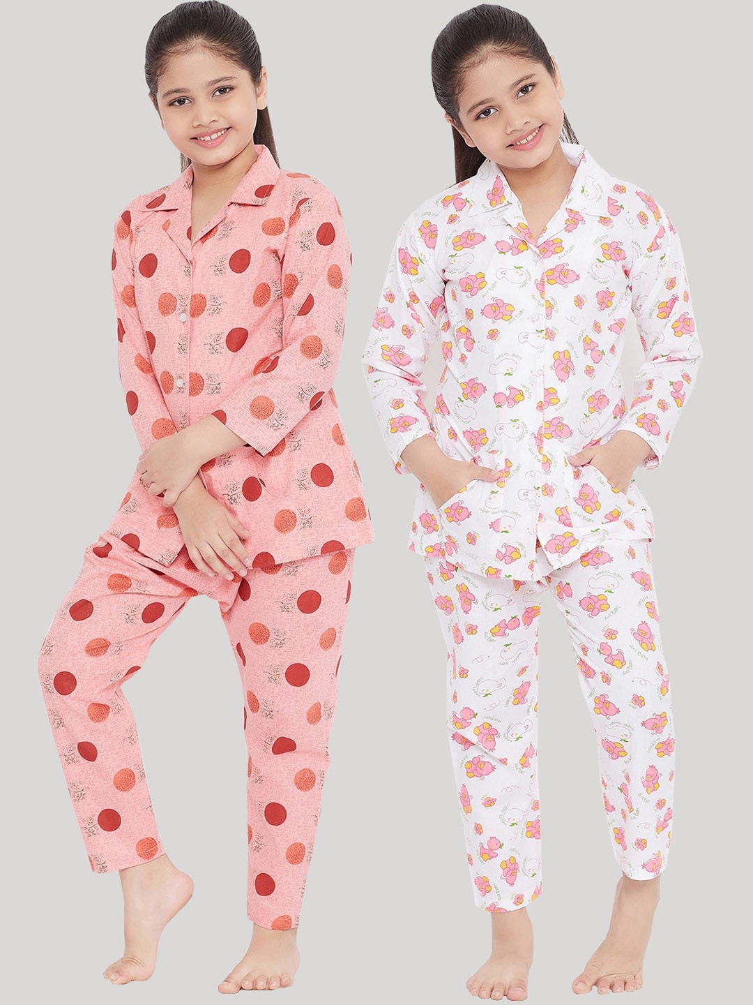 

KYDZI Girls White & Pink Printed Night suit