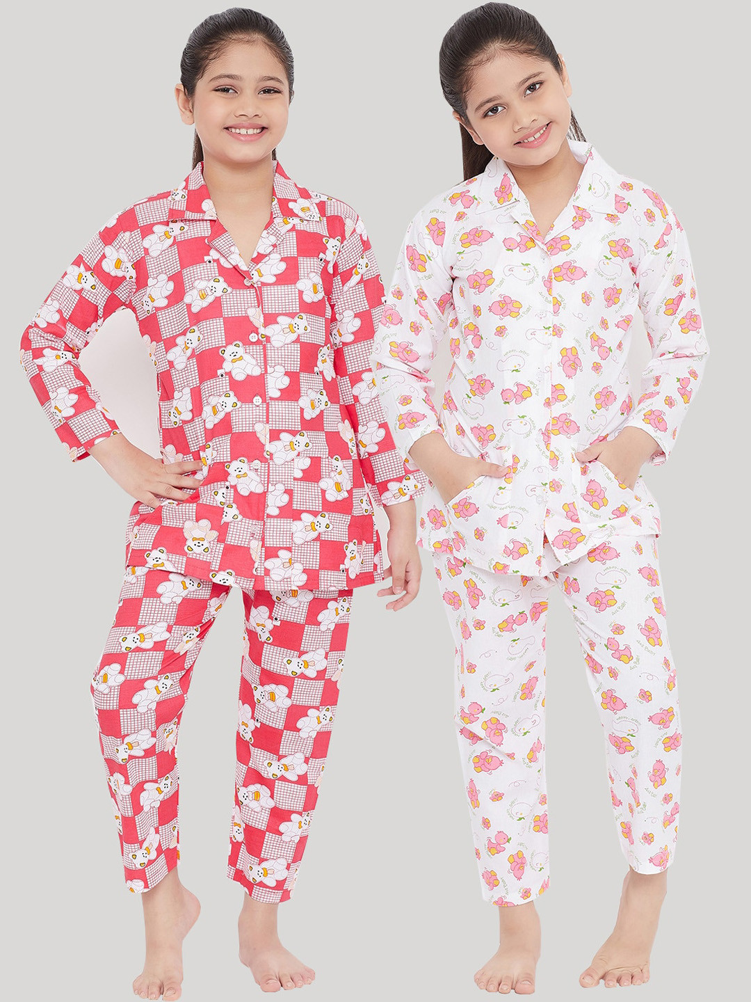 

KYDZI Girls Pack of 2 Multi Printed Rayon Nightsuits