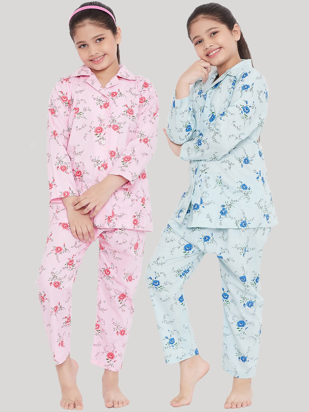 

KYDZI Girls Blue & Pink Printed Night suit