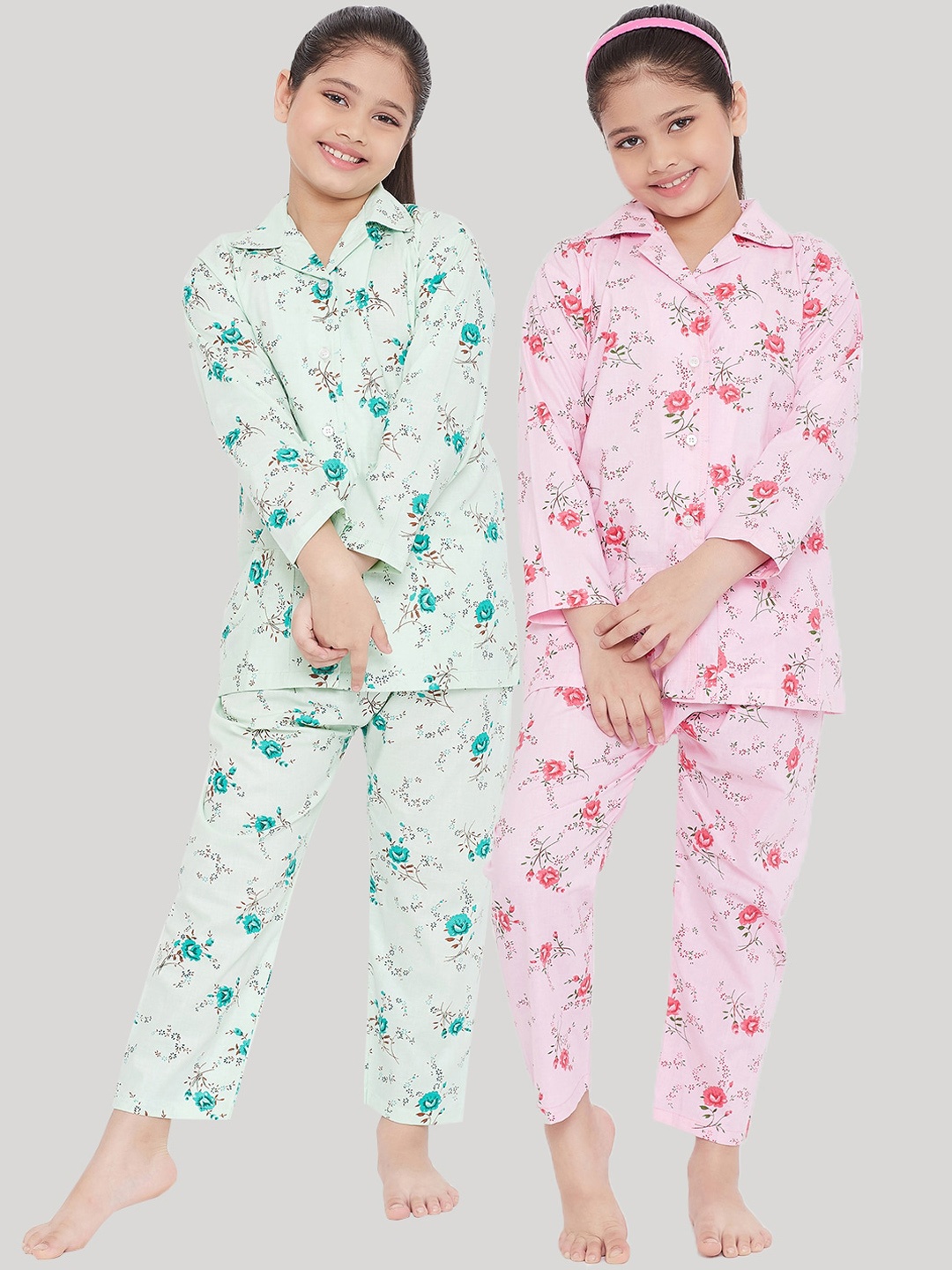 

KYDZI Girls Pink & Green Printed Night suit