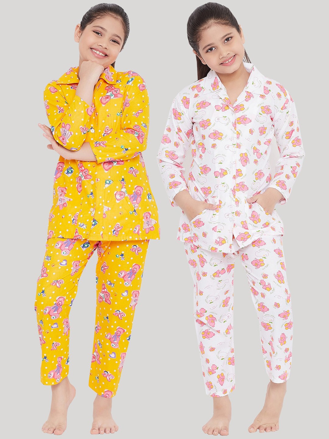 

KYDZI Girls Mustard & White Printed Night suit