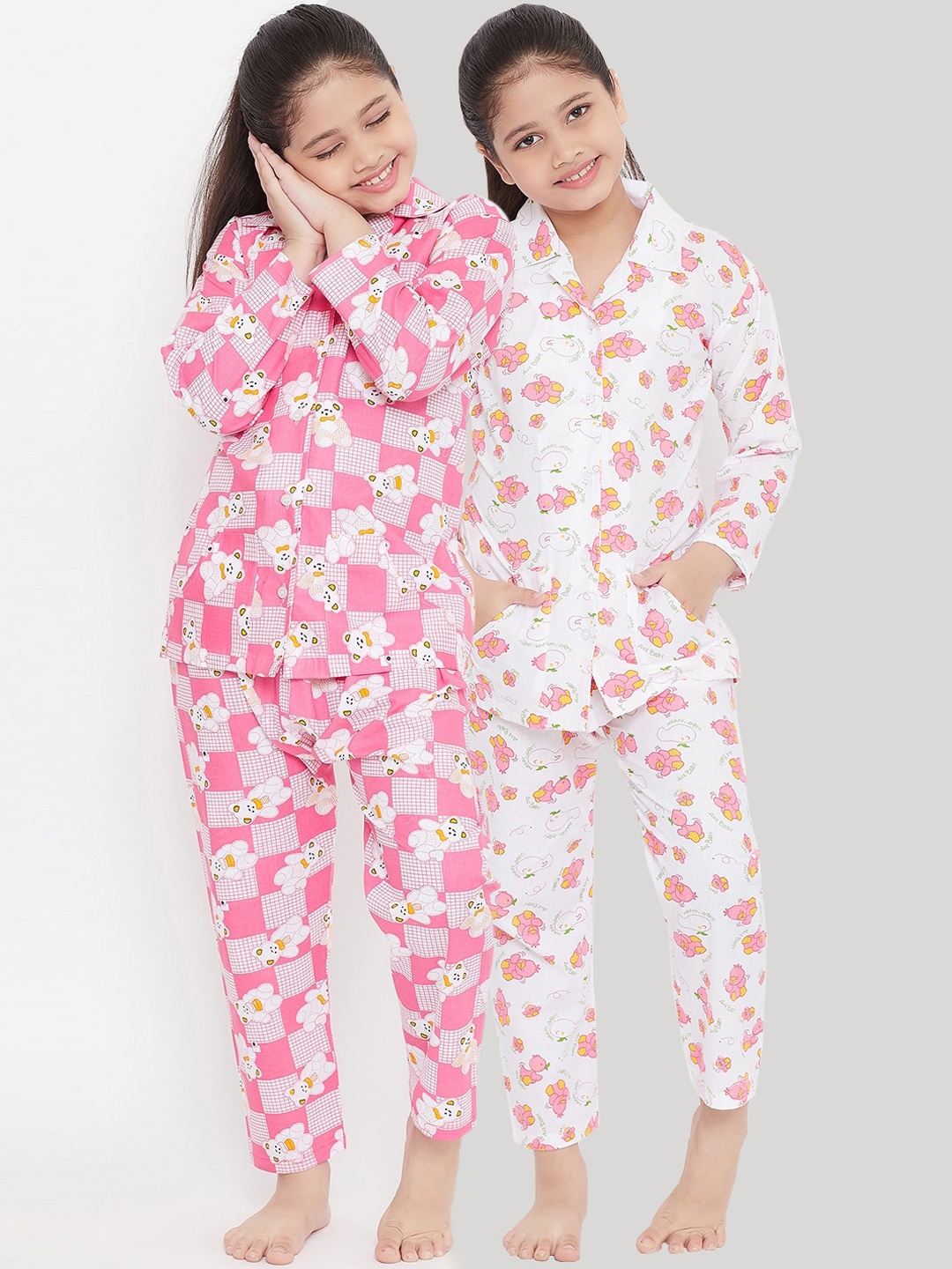 

KYDZI Girls Pink & White Printed Night suit