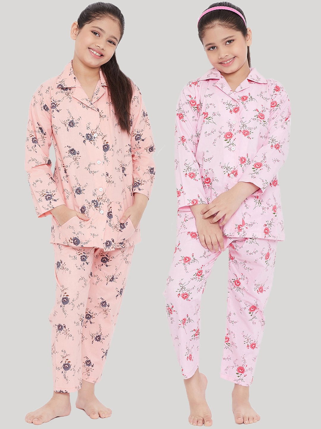 

KYDZI Girls Pack of 2 Peach-Coloured & Pink Printed Night suit