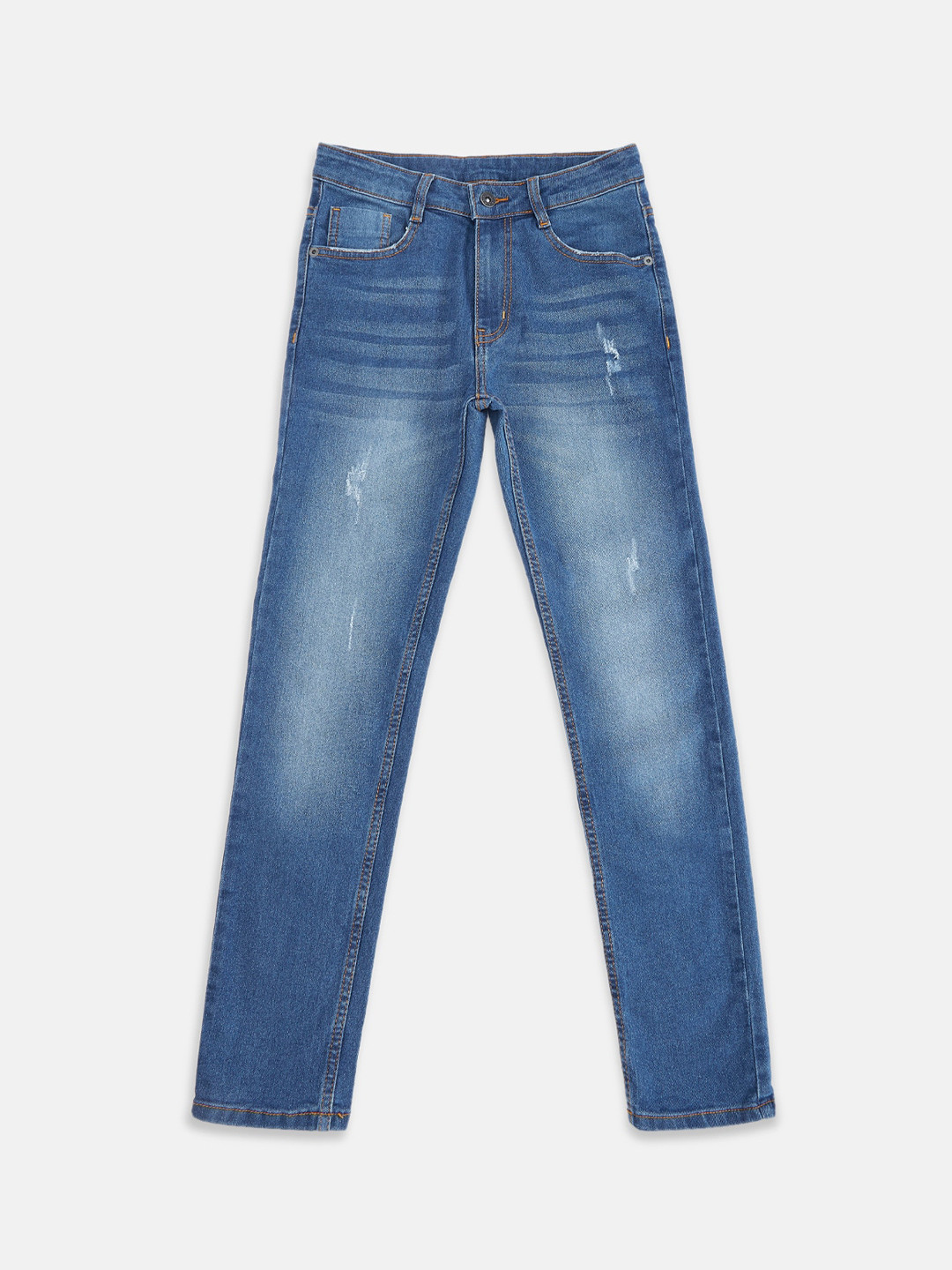 

Pantaloons Junior Boys Blue Tapered Fit Low Distress Light Fade Jeans
