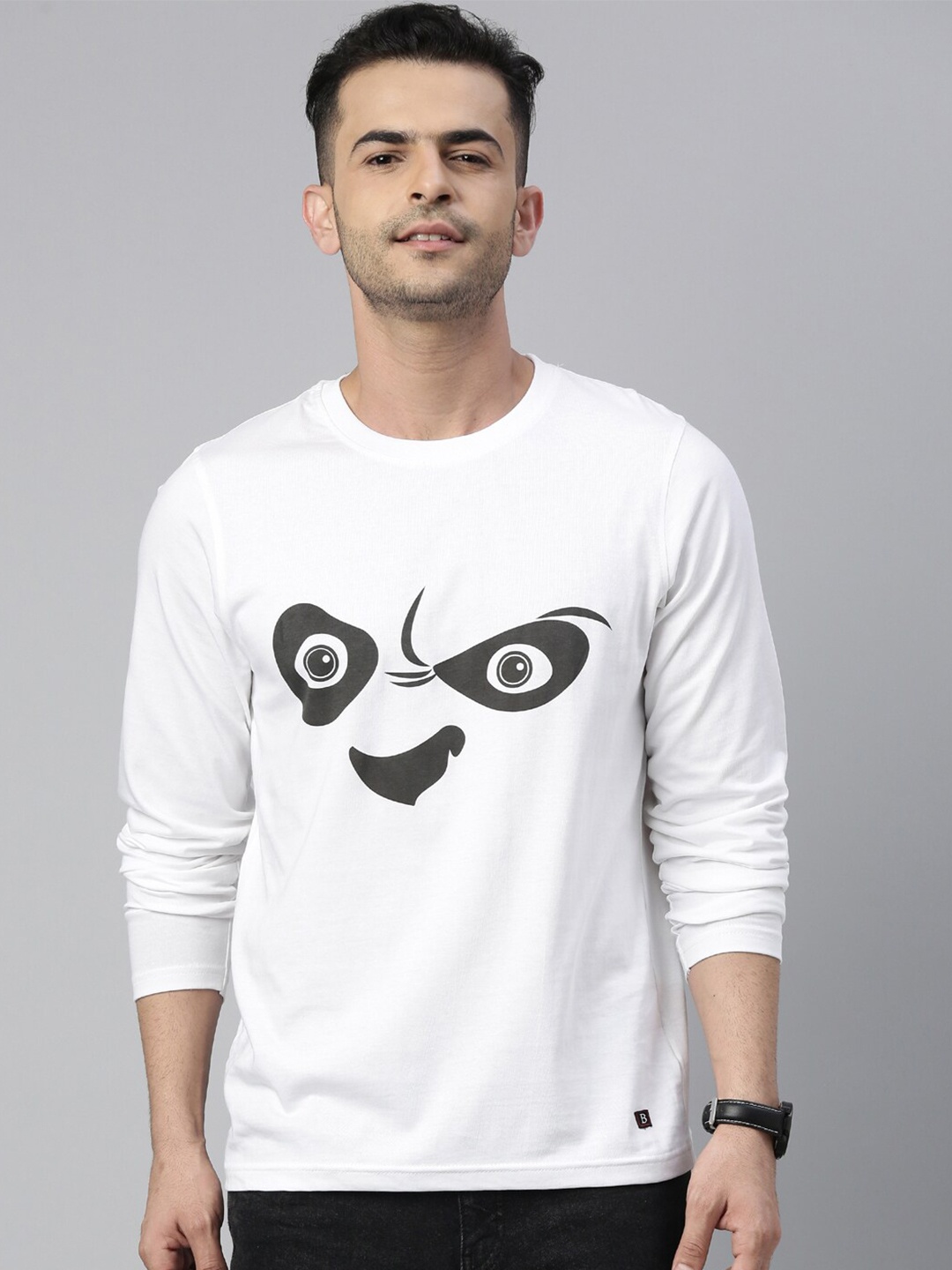

Bushirt Men White Typography Printed Applique T-shirt