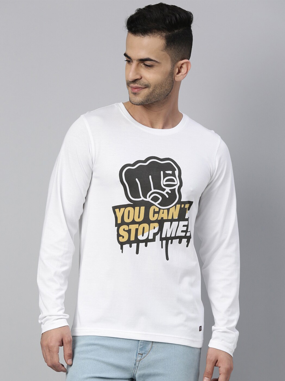 

Bushirt Men White & Black Typography Printed Pure Cotton T-shirt