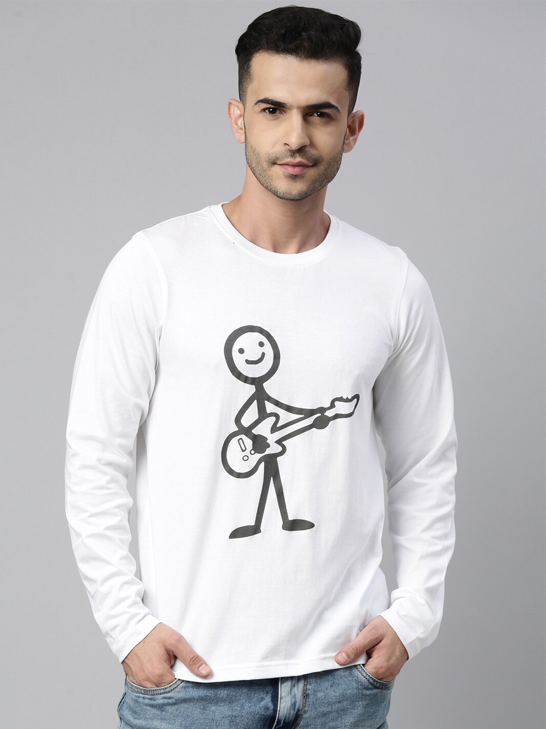 Bushirt Men White Guitar Boy Printed T-shirt