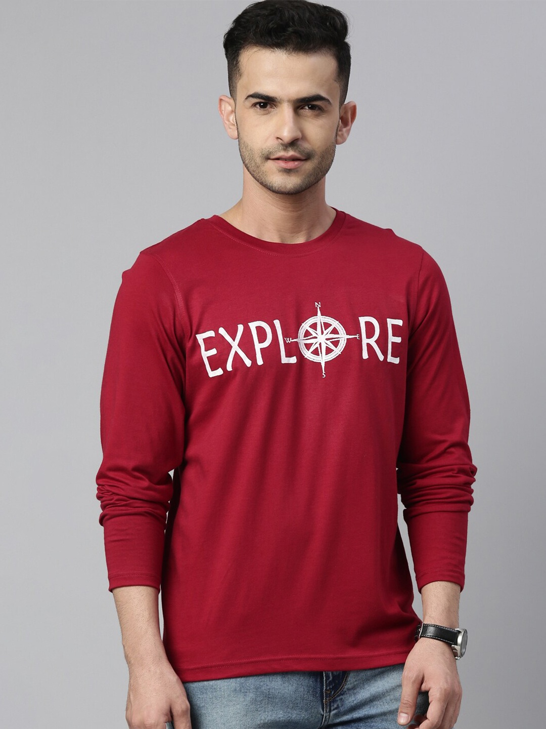 

Bushirt Men Maroon & White Typography Printed Pure Cotton T-shirt