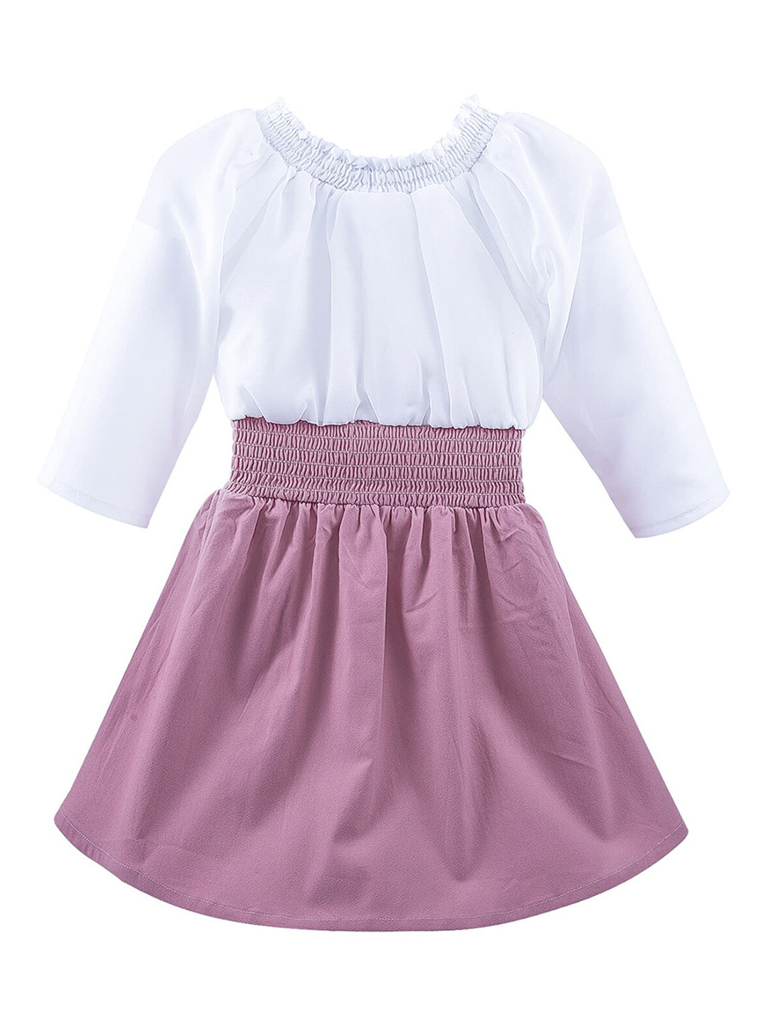 

Wish Karo Girls Purple & White Embroidered Georgette Dress