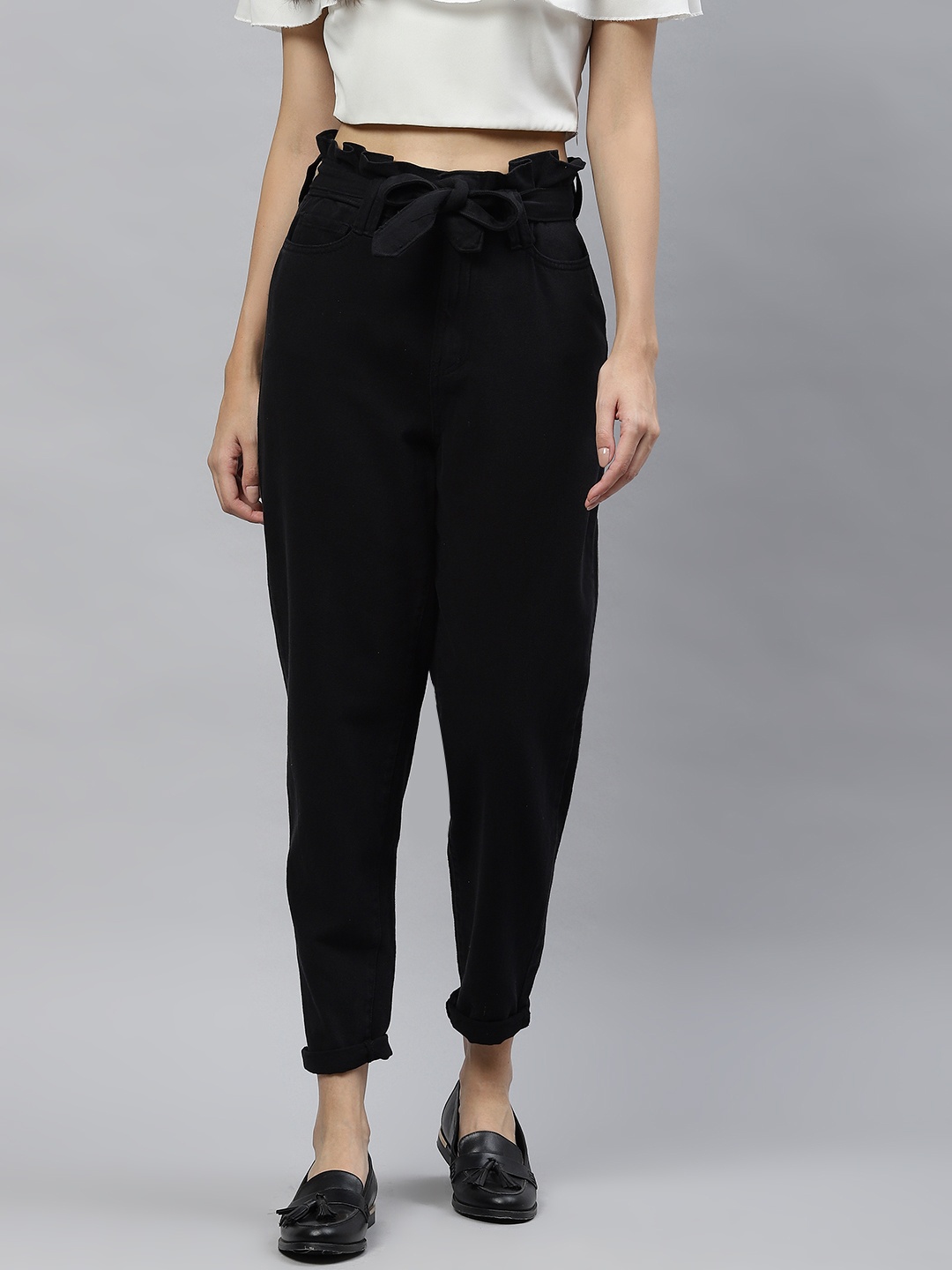

Marks & Spencer Women Black Solid Pure Cotton Trousers