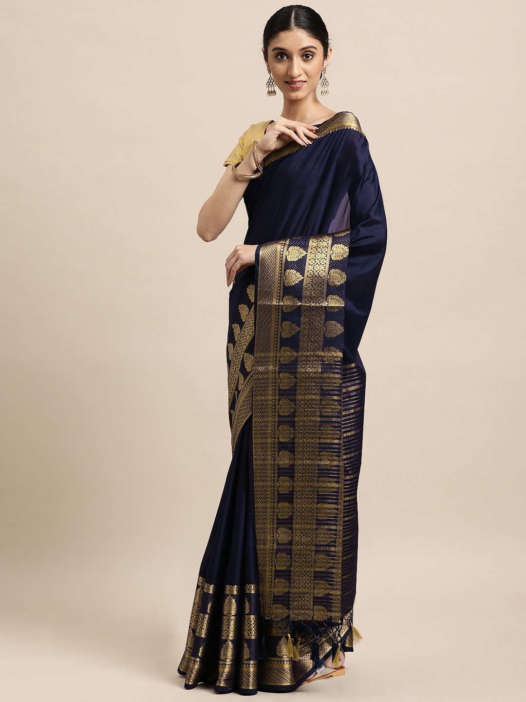 

Mitera Navy Blue Mysore Silk Saree