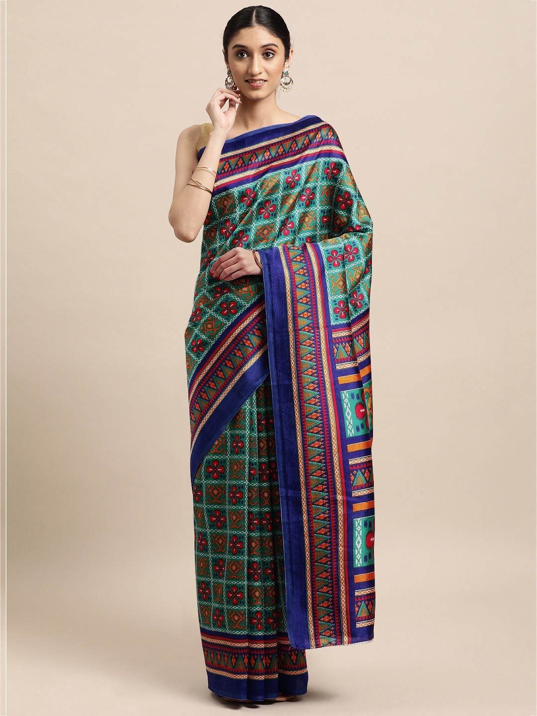 

Mitera Multicoloured Ethnic Motifs Art Silk Patola Saree, Multi