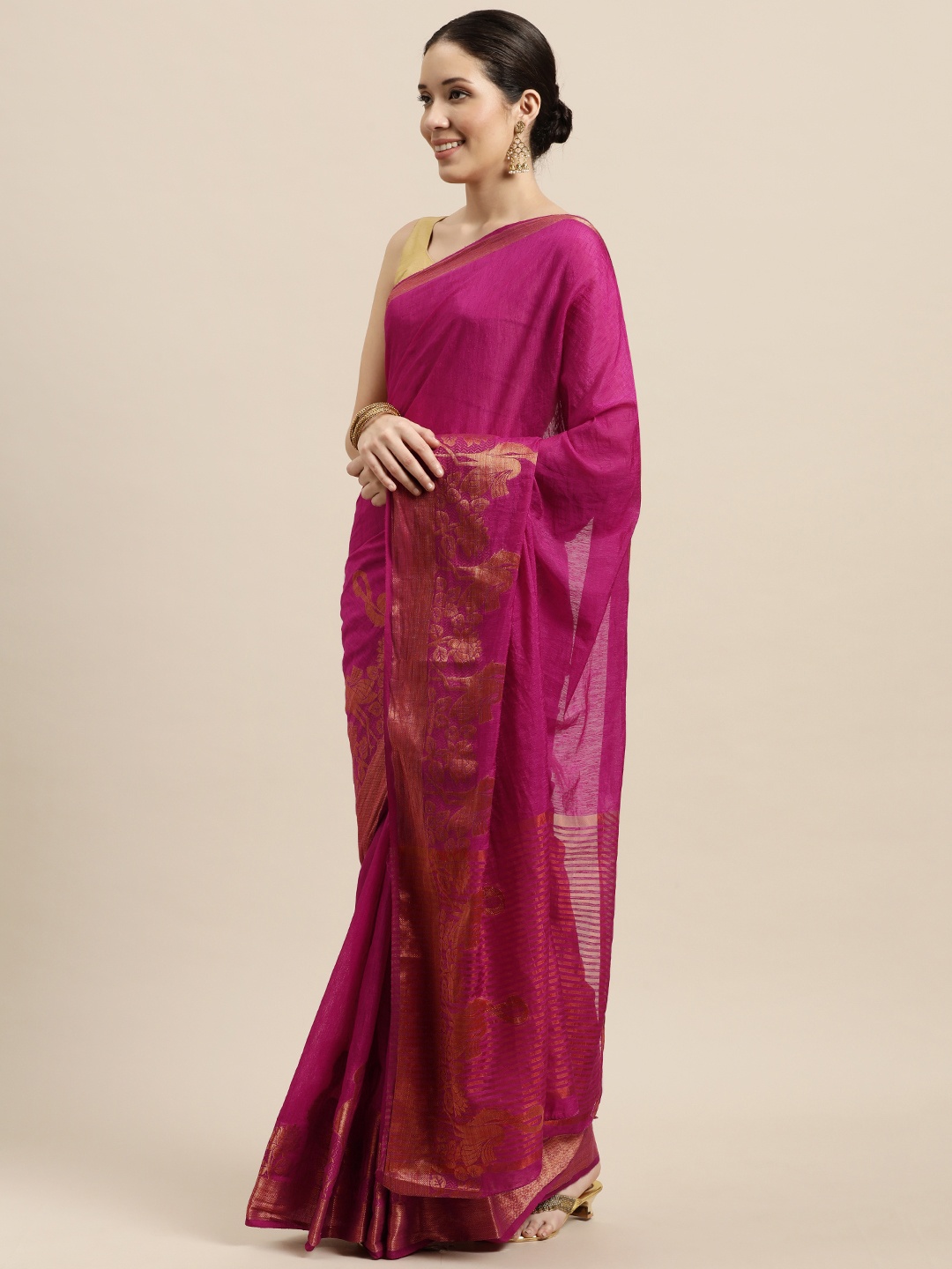 

Mitera Magenta Pink Art Silk Kanjeevaram Saree