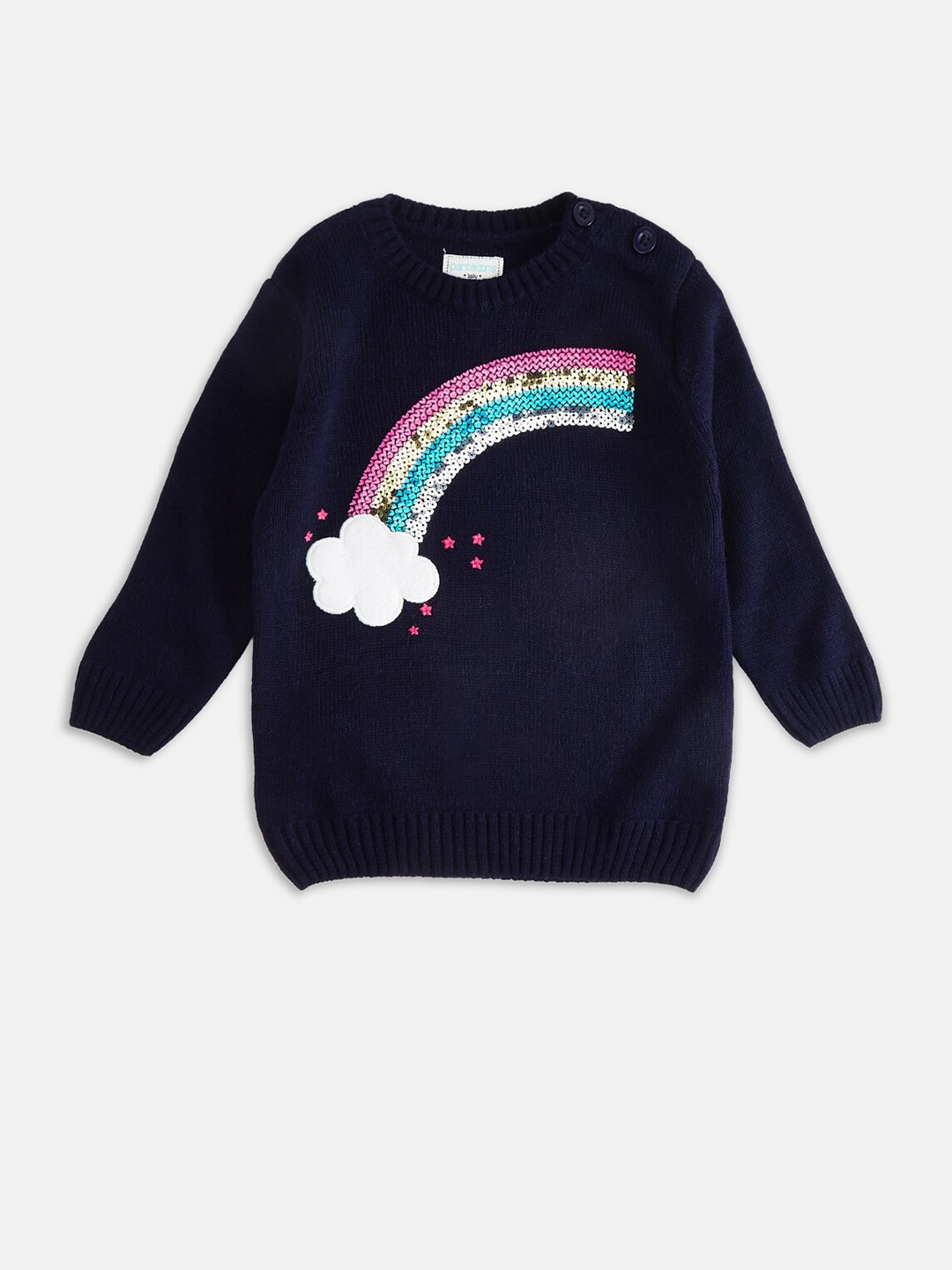 

Pantaloons Baby Girls Navy Blue & White Acrylic Pullover with Embellished Detail