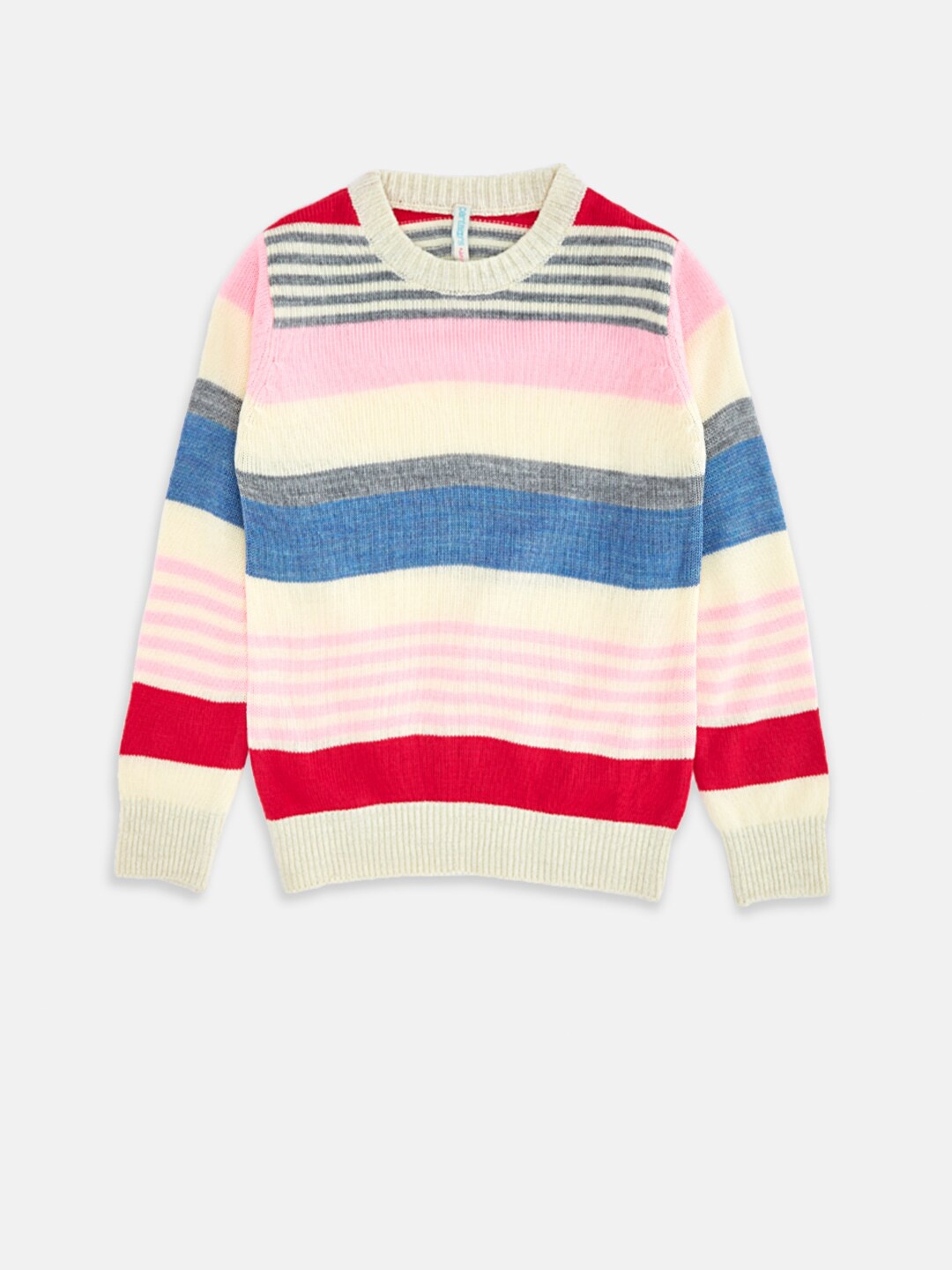 

Pantaloons Junior Girls Off White & Pink Striped Pullover