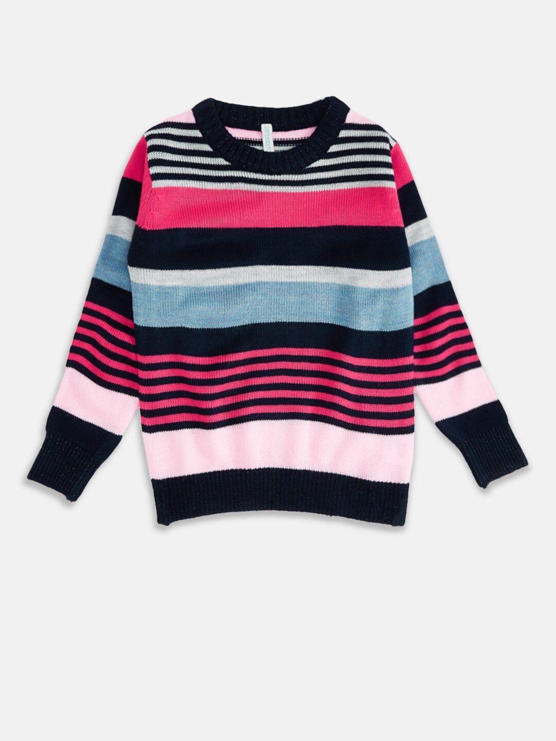 

Pantaloons Junior Girls Navy Blue & Pink Striped Pullover