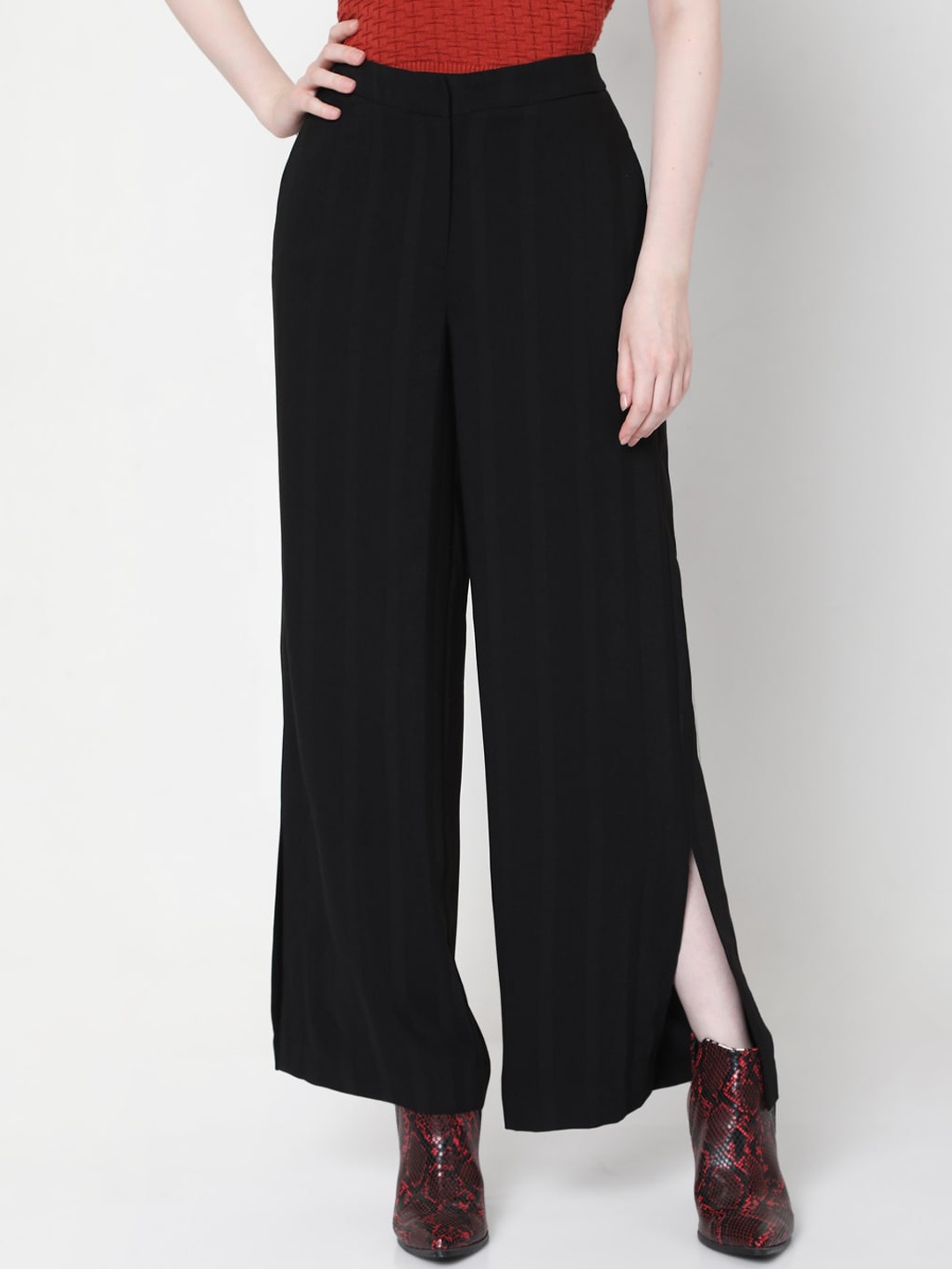 

Vero Moda Women Black Flared High-Rise Parallel Trousers
