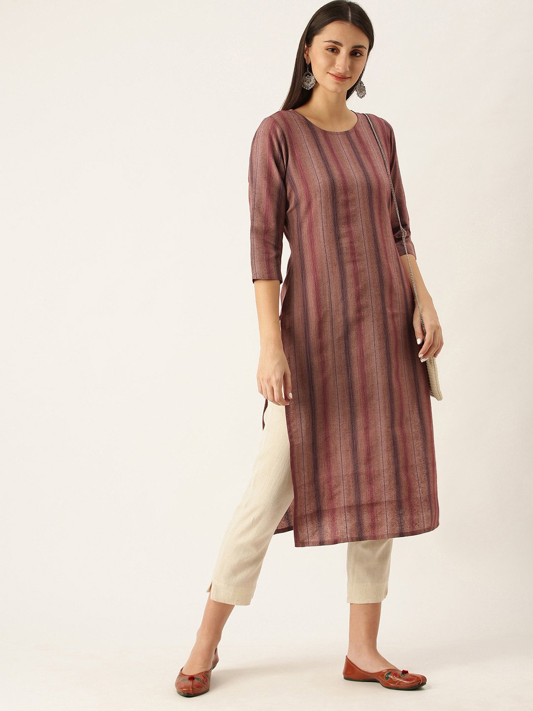 

Saanjh Pink Striped Kurti