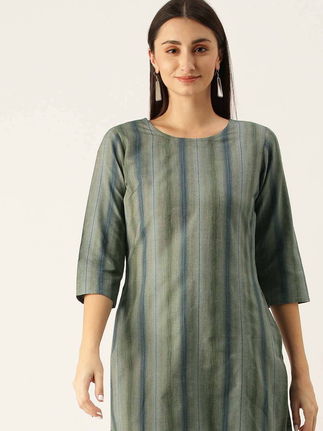 

Saanjh Green Striped Kurti