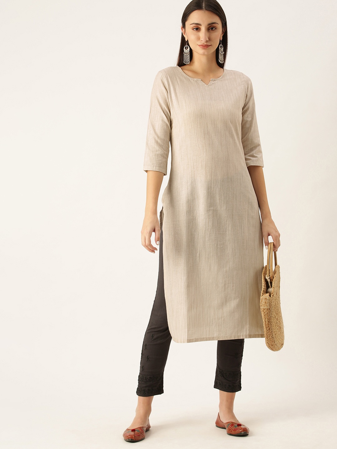 

Saanjh Poly Cotton Straight Kurta, Off white