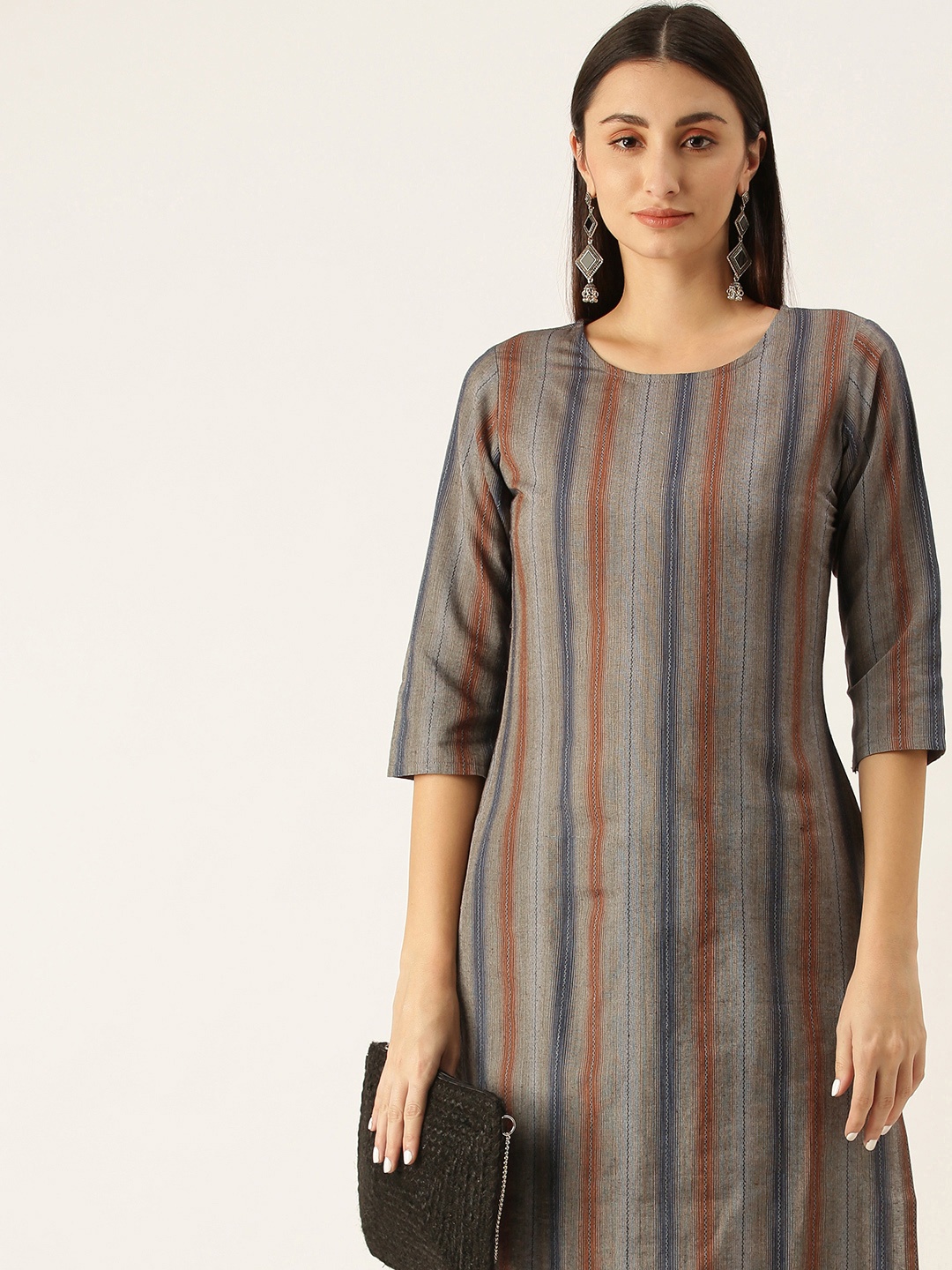 

Saanjh Grey & Blue Striped Kurti