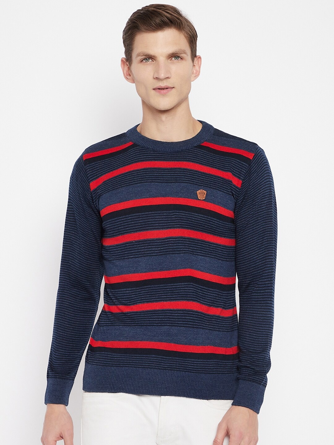 

Duke Men Blue & Red Striped Pullover