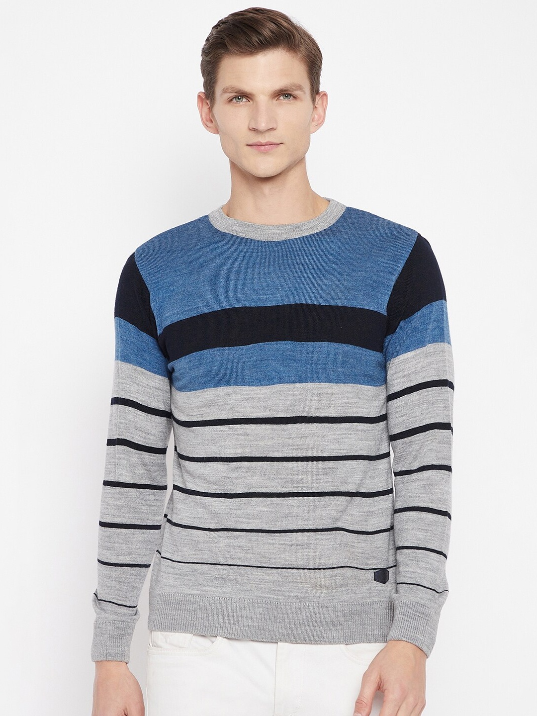 

Duke Men Grey & Black Striped Pullover