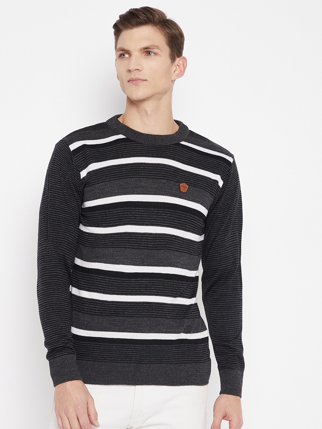 

Duke Men Black & White Striped Woolen Pullover