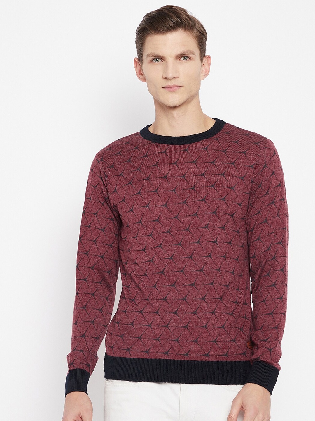 

Duke Men Maroon & Black Printed Pullover