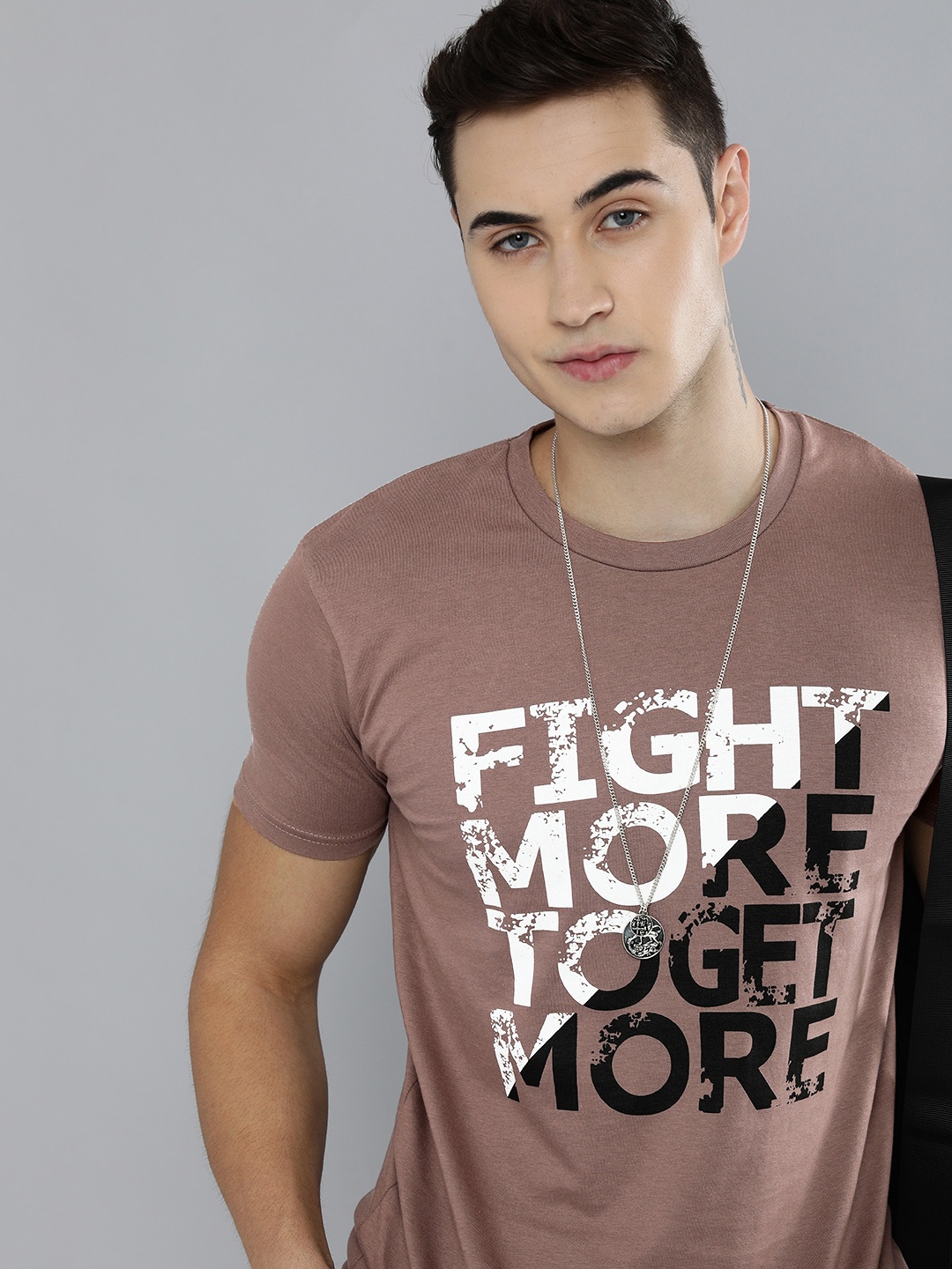 

HERE&NOW Men Mauve & White Printed T-shirt