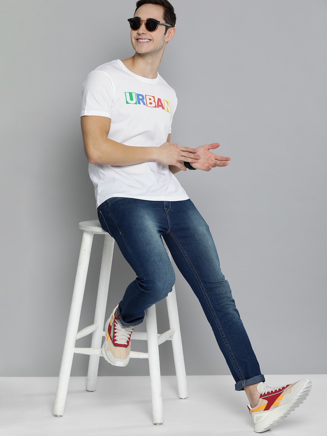 

HERE&NOW Men White Typography Printed Pure Cotton T-shirt